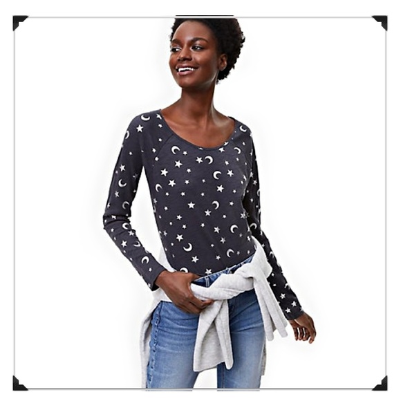 LOFT Tops - LOFT Grey Moon & Star Silver Foil Long Sleeve Tee Shirt